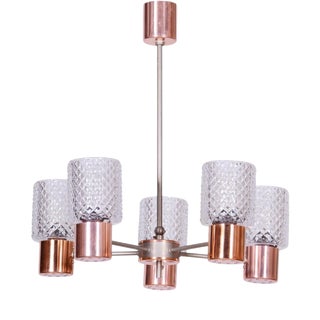 Mid-Century Chandelier in Chrome, Steel, Copper, and Glass, Czech, 1960s For Sale