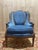 Louis XVI Style Wingback Chair in Blue Velvet For Sale - Image 4 of 10