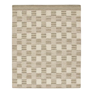 2010s Rug & Kilim’s Scandinavian Style Kilim in Beige-Brown & White Geometric Pattern For Sale