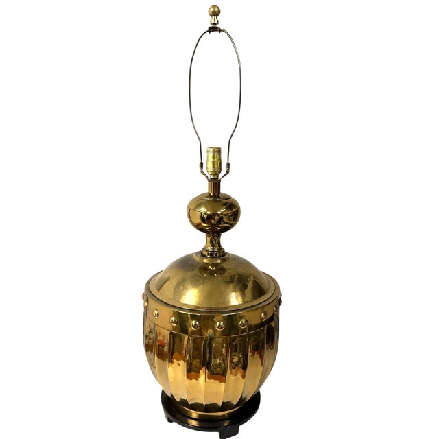 Vintage Stiffel Mid Century Modern Brass Drum Table Lamp. No Shade.