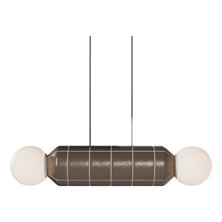 Modern Horizontal Pendant Light With Ceramic Base – Brown – Handcrafted For Sale