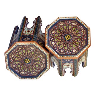 Pair Of Vintage Hand Painted Moroccan Side Tables For Sale