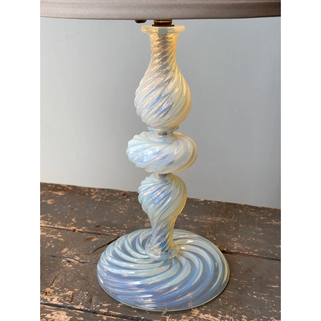 Vintage Murano Opalescent Blown Glass Lamps Attributed to Barovier + Toso, a Pair, Circa Mid 20th-Century For Sale - Image 9 of 18