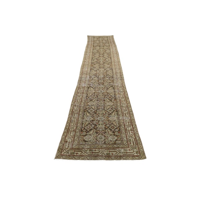 Traditional 19th Century Antique Malayer Wool Hallway Runner Rug in Earthy Neutrals For Sale - Image 3 of 9