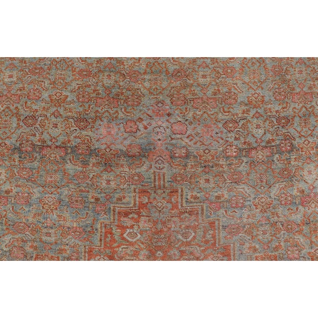 Orange Antique Persian Bidjar Rug in Herati Design With Medallion in Soft Muted Colors For Sale - Image 8 of 15