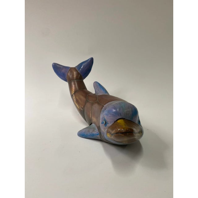 Mid-Century Modern Brass and Porcelain Dolphin Sculpture For Sale - Image 3 of 8