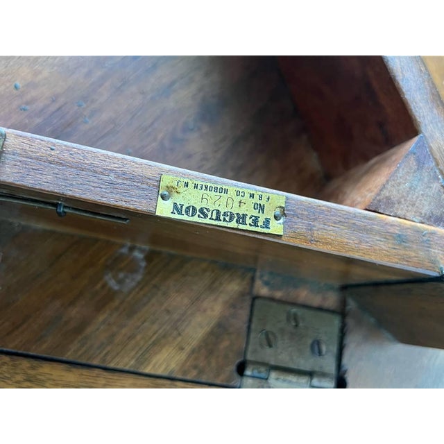 Wood Antique Walnut Folding Top Cricket Side Table by Ferguson F.B.M.Co Hoboken Nj For Sale - Image 7 of 12
