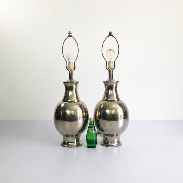 1970s Mid-Century Modern AMBAHR Platted Lamps - A Pair For Sale - Image 4 of 6