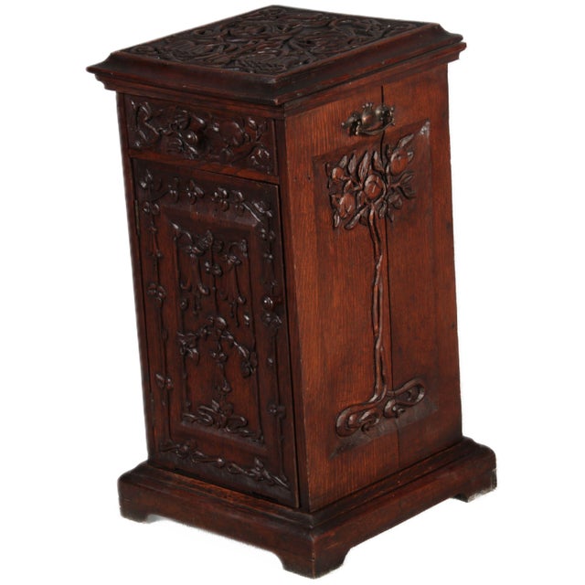 Antique Art Nouveau Bedside Table, Pedestal Around 19 Oak, 1900 For Sale - Image 4 of 18