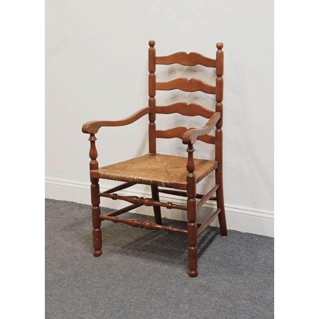 STATTON FURNITURE Solid Hard Rock Maple Colonial Early American Ladder Back Dining Arm Chair w. Rush Seat 40.5" High 23.5"...