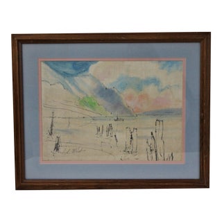 1990s "Hook Mountain Reverie" Original Landscape Mixed-Media Drawing by John Elliot, Framed For Sale