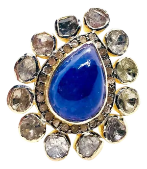Bochic “Orient” Vintage Rose Cut Diamond & Tanzanite Ring Set 18K Gold & Silver