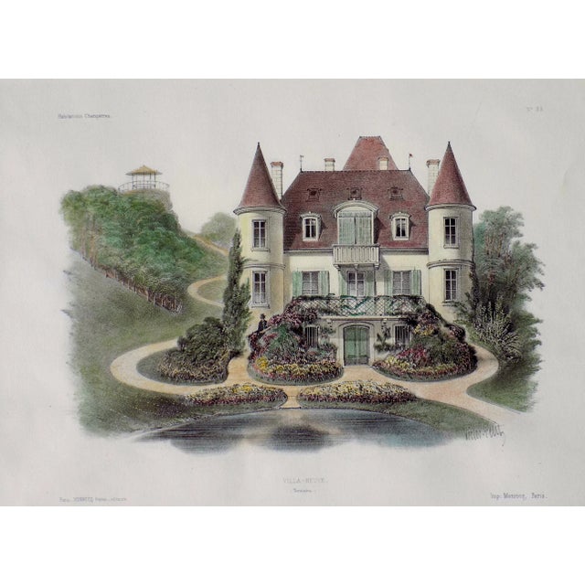 Original hand colored lithograph from Habitations Champetres by Becquet Brothers, circa 1860. Displayed in a mat....