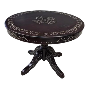 South East Asian Handcrafted Bone Marquetry Rosewood Center Table Breakfast Table