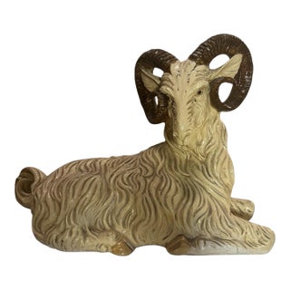 Vintage Italian Style Glazed Ceramic Ram Sculpture For Sale