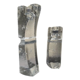 Kosta Boda Signed Scandinavian Art Glass Candle Holders - Pair For Sale