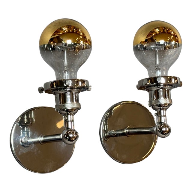 Restoration Hardware Bistro Globe Polished Steel Wall Sconces, a Pair For Sale