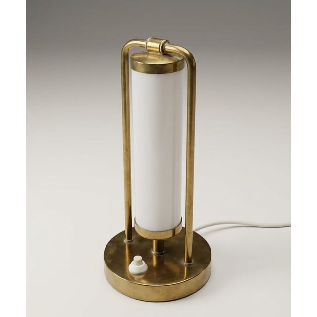 Bauhaus Table Lamp in Brass & Opaline Glass, Czech Republic, 1930s For Sale - Image 6 of 8
