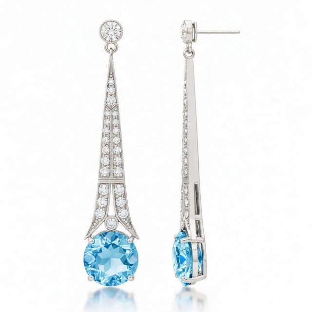 Modern Art Deco Style Topaz and Colorless Topaz Drop Earrings Silver, Gold, A Pair For Sale - Image 3 of 5