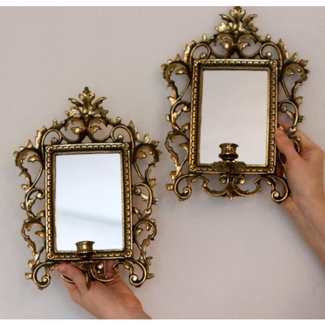Swedish Brass Sconces with Mirror, Set of 2 For Sale - Image 9 of 9