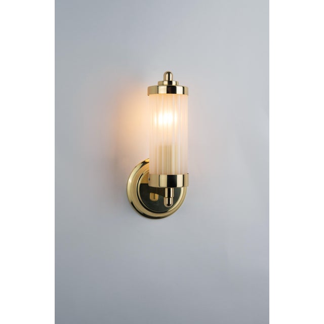 Mid-Century Modern Polished Lacquered Brass and Frosted Schöler Crystal Ribbed Sconce by ZAVADSKI For Sale - Image 3 of 4