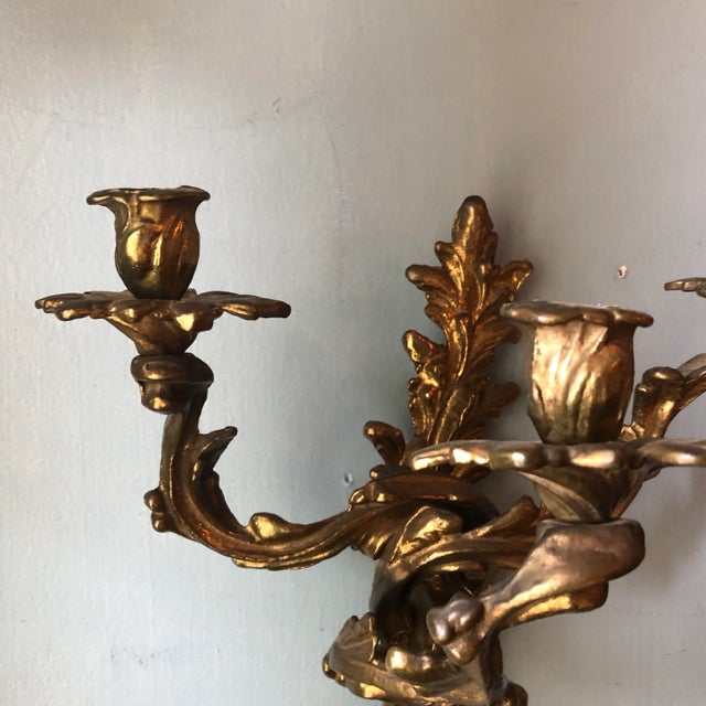 Gold Pair of French Scrolling Art Nouveau Sconces For Sale - Image 8 of 12