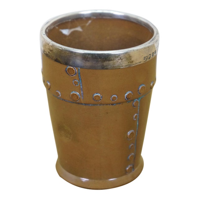 Antique Doulton Lambeth Sterling Silver Silicone Copper Beaker Shot Glass 4" For Sale