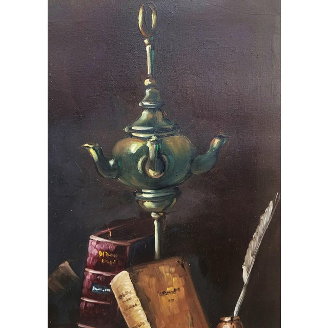 Vintage 20th C Framed Oil on Canvas Music Books & Scroll Still Life Painting by Coral For Sale In New York - Image 6 of 11