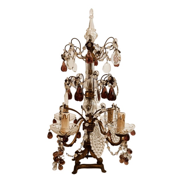 Vintage Table Lamp with Crystal Pendants For Sale