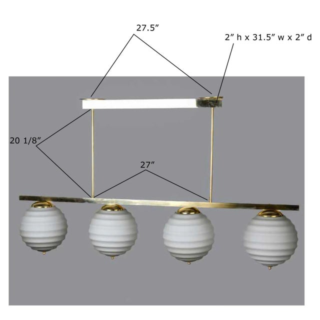 New Italian Fixture With 4 Pale Taupe Globes on Horizontal Brass Bar For Sale - Image 12 of 12