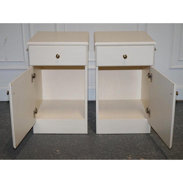 Contemporary Painted White Bedside Tables with Brass Knobs, Set of 2 For Sale - Image 3 of 15