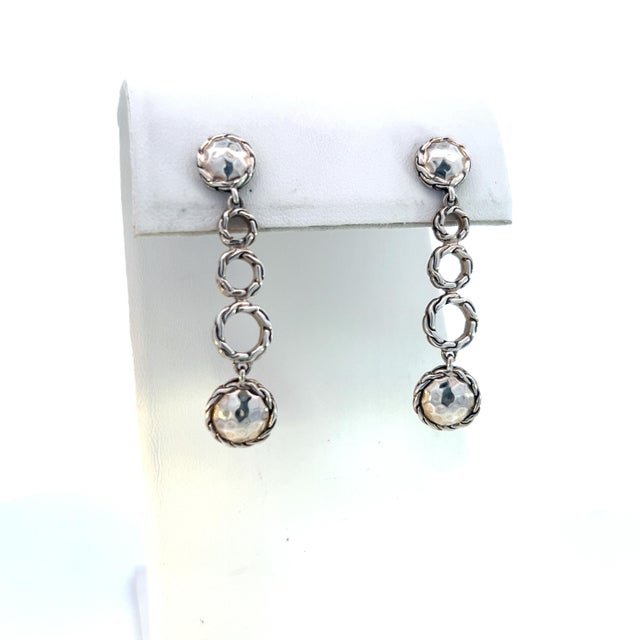 1990s Pair of John Hardy Estate Woven Cable Dangle Earrings Sterling Silver For Sale - Image 4 of 5