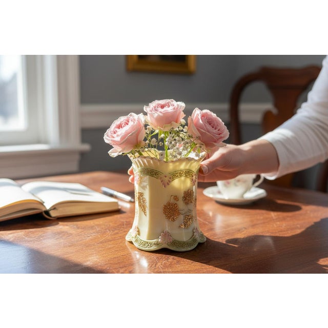 Antique Northwood Chrysanthemum Sprig Custard Glass Spooner-Uranium Art Glass For Sale - Image 4 of 9