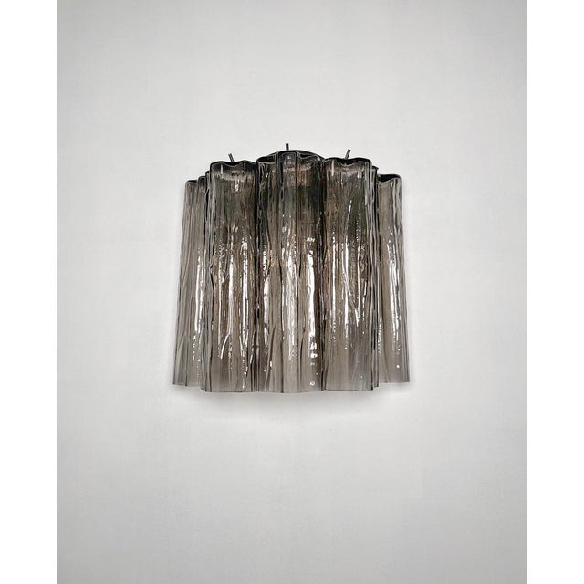Smoked Murano Glass 5-Tube Wall Sconces, 1990s, Set of 2 For Sale - Image 12 of 17