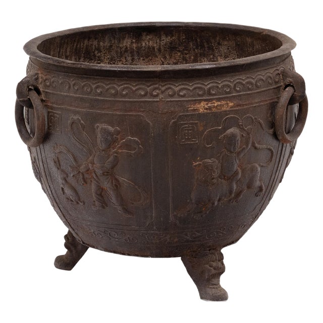 19th Century Chinese Cast Iron Relief Planter For Sale
