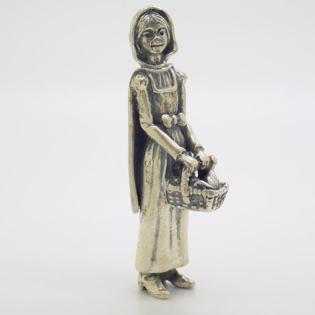 Metal Vintage Italian Silver Little Red Riding Hood Figurine from Arezzo, 1970s For Sale - Image 7 of 16