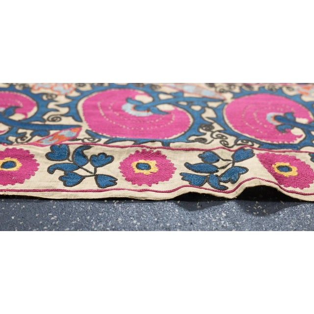 Textile Antique Uzbekistan Suzani Rug 6'2'' x 7'11'' For Sale - Image 7 of 12