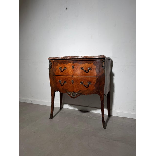 Antique French Louis XV Style Marquetry Commode with Marble Top For Sale - Image 5 of 6