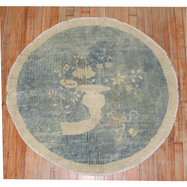 Early 20th Century Zabihi Collection Chinese Round Small Rug - 3'6" x 3'10" For Sale - Image 9 of 9