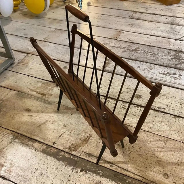 1960s 1960s Mid-Century Modern Teak and Black Painted Iron Italian Magazine Stand For Sale - Image 5 of 10