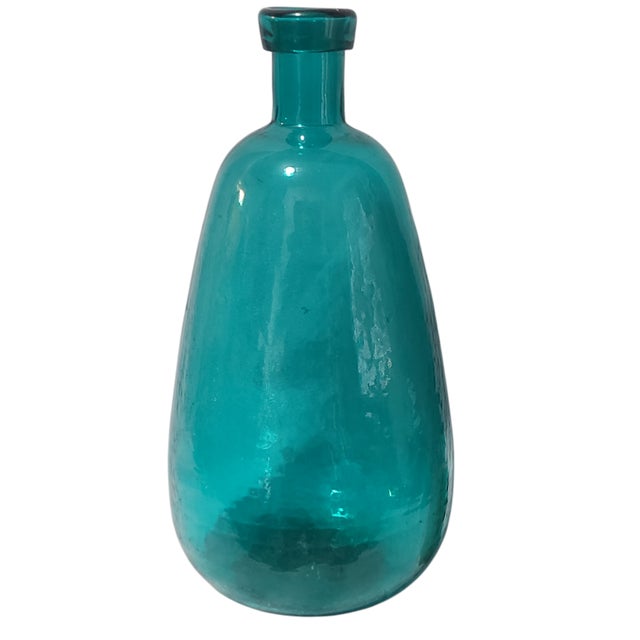 Glass Vintage Large High Sky-Blue Recycled Glass Bottle Vase For Sale - Image 7 of 7