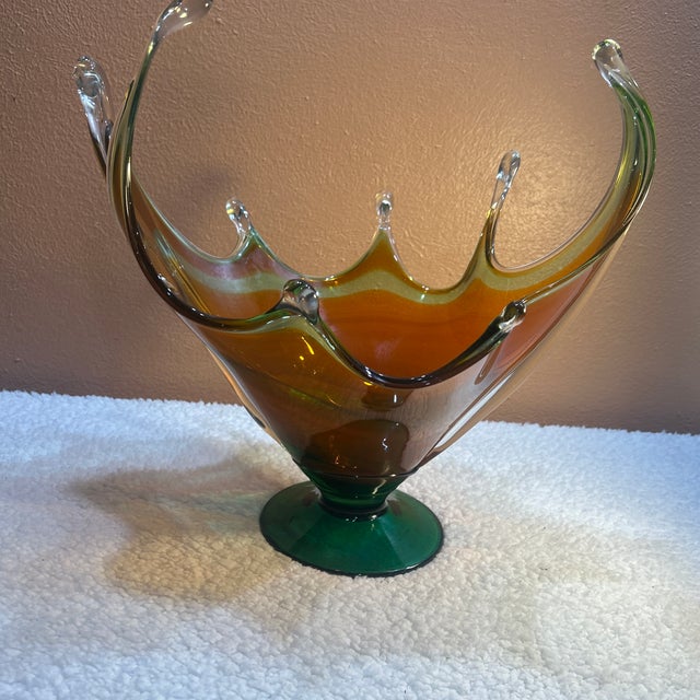 Forest Green Large 16" Mid 20th Century Murano Style Sommerso Glass Centerpiece Bowl For Sale - Image 8 of 12