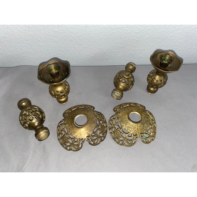 Vintage Filigree Brass Hollywood Regency Style Candlesticks- Set of 2 For Sale - Image 10 of 11