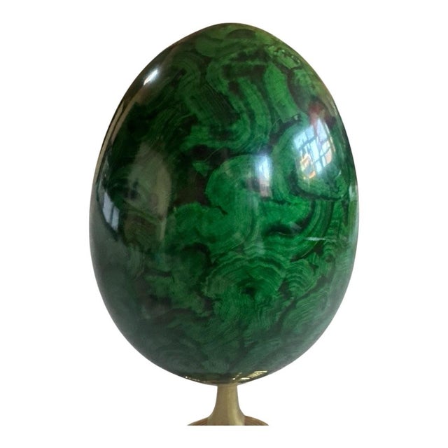 Maitland - Smith Large 18” Maitland-Smith Malachite Egg on Brass Pedestal Stand For Sale - Image 4 of 6