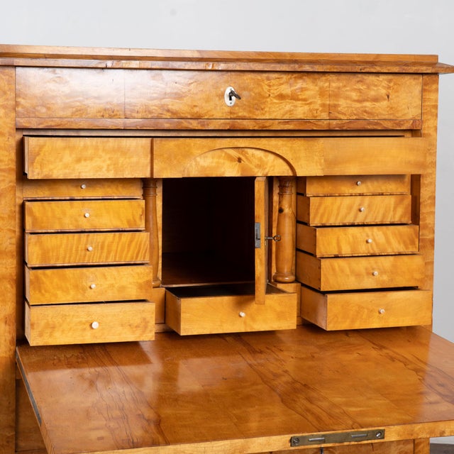 Wood 19th Century Swedish Biedermeier Birch Secretary Bureau For Sale - Image 7 of 11