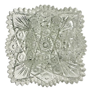 Late 1800s Antique Boho Chic Hollywood Regency American Brilliant Cut Glass Square Serving Dish For Sale
