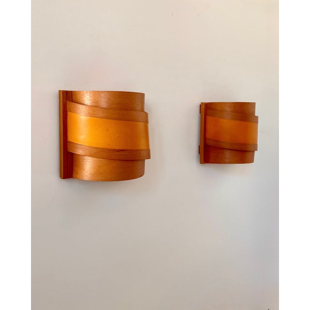 Brown Vintage Pine Slat Wall Sconces, Sweden, 1970, Set of 2 For Sale - Image 8 of 8