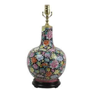 Chinese Fammille Rose Floral Design Vase Table Lamp