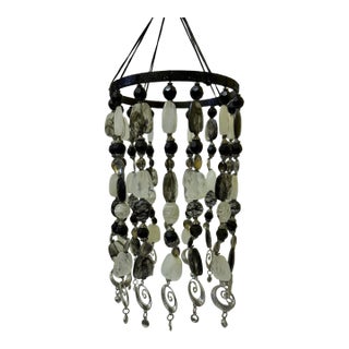 Postmodern Brutalist Beaded Mobile Chandelier - 18" Artisan Crystal & Glass Suncatcher For Sale
