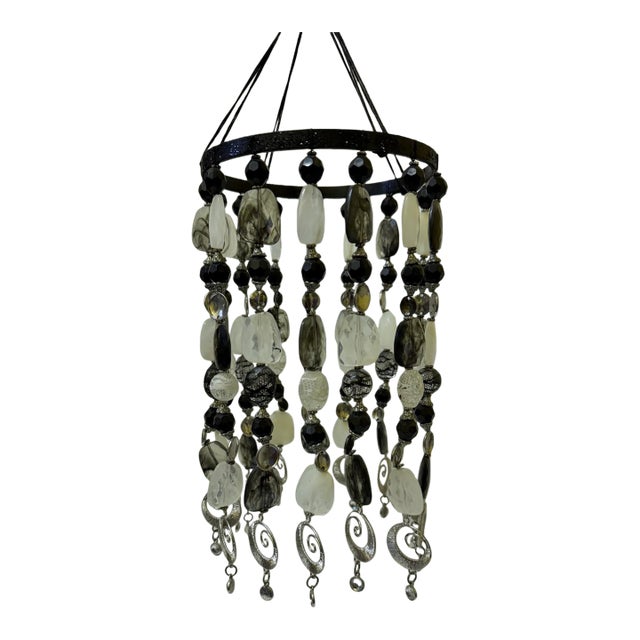 Postmodern Brutalist Beaded Mobile Chandelier - 18" Artisan Crystal & Glass Suncatcher For Sale